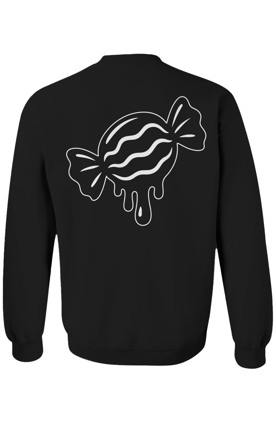 Rogue Candy Wrapper on back, Embroidered Logo, Heavy Blend Crewneck