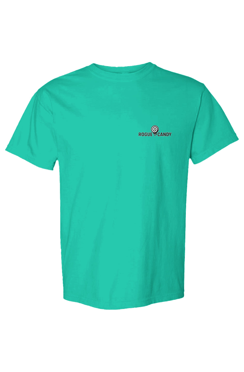 Rogue Candy Embroidered Logo, small on chest, teal  Heavyweight T Shirt