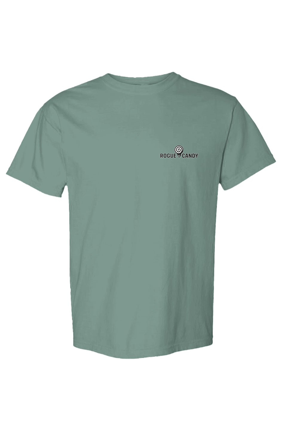 Rogue Candy Embroidered Logo, small on chest, grey green Heavyweight T Shirt