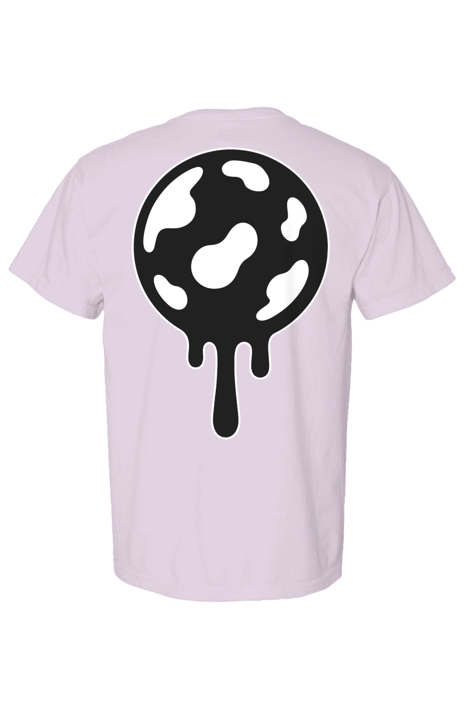 Rogue candy light purple t-shirt with a black and white jaw breaker design on the back.