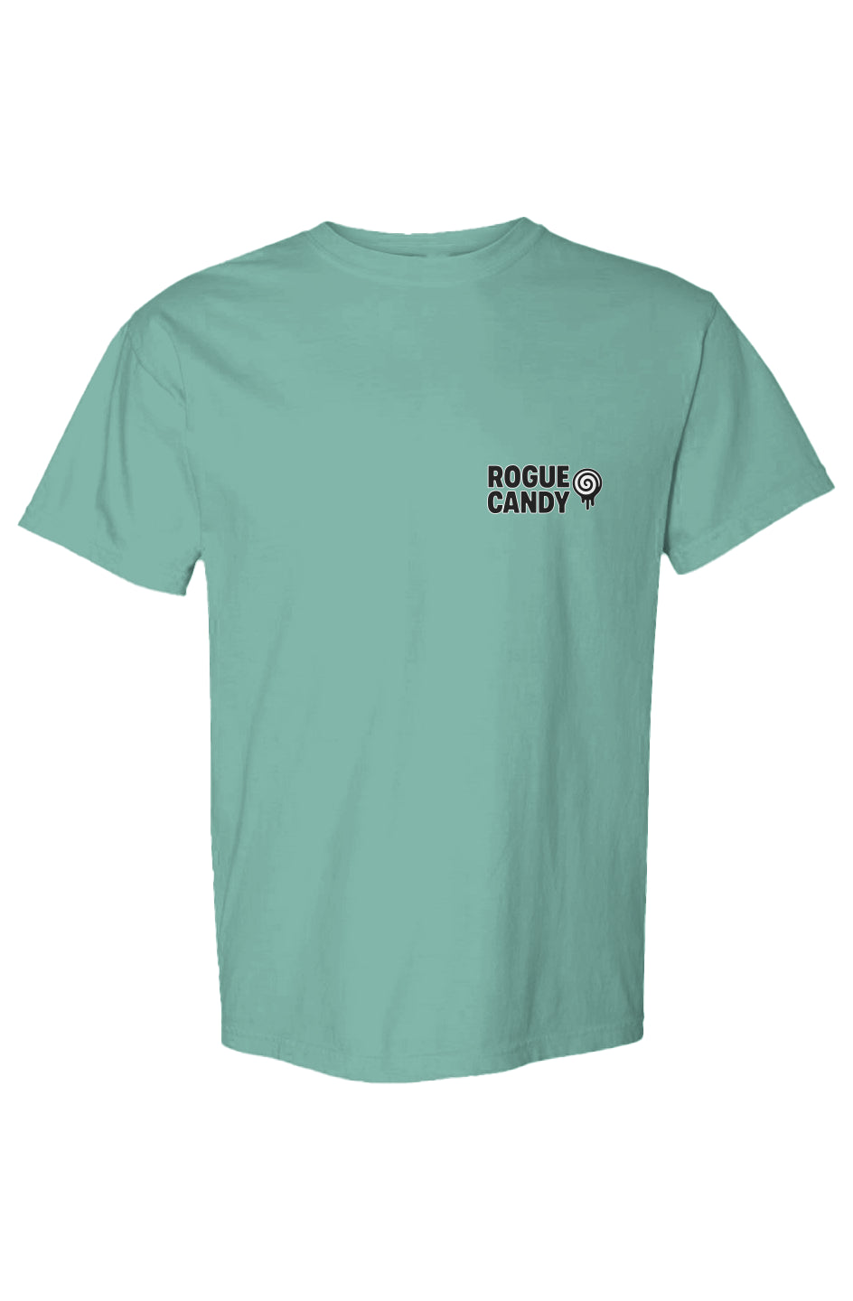 Rogue Candy Embroidered Logo, small on chest teal, Heavyweight T Shirt