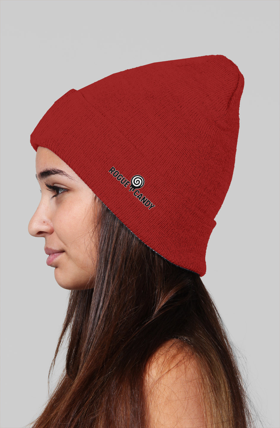 Rogue Candy embroidered logo on side, red Beanie