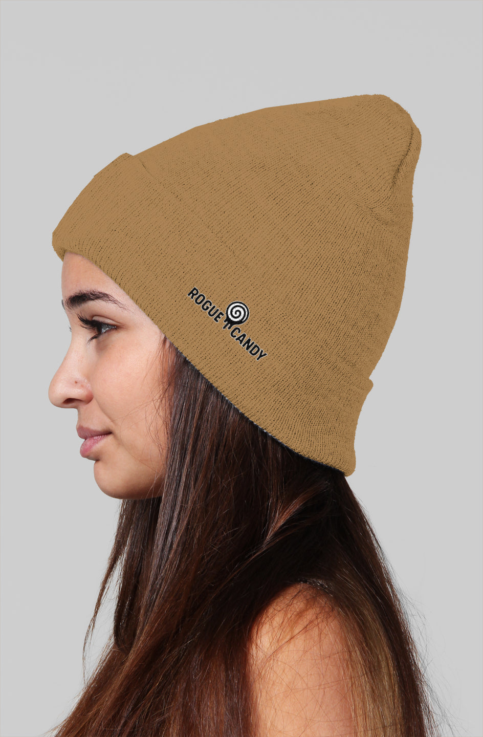 Rogue Candy embroidered logo on side, beige Beanie