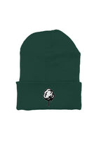 On front, Rogue embroidered Cotton Candy, forest green Beanie
