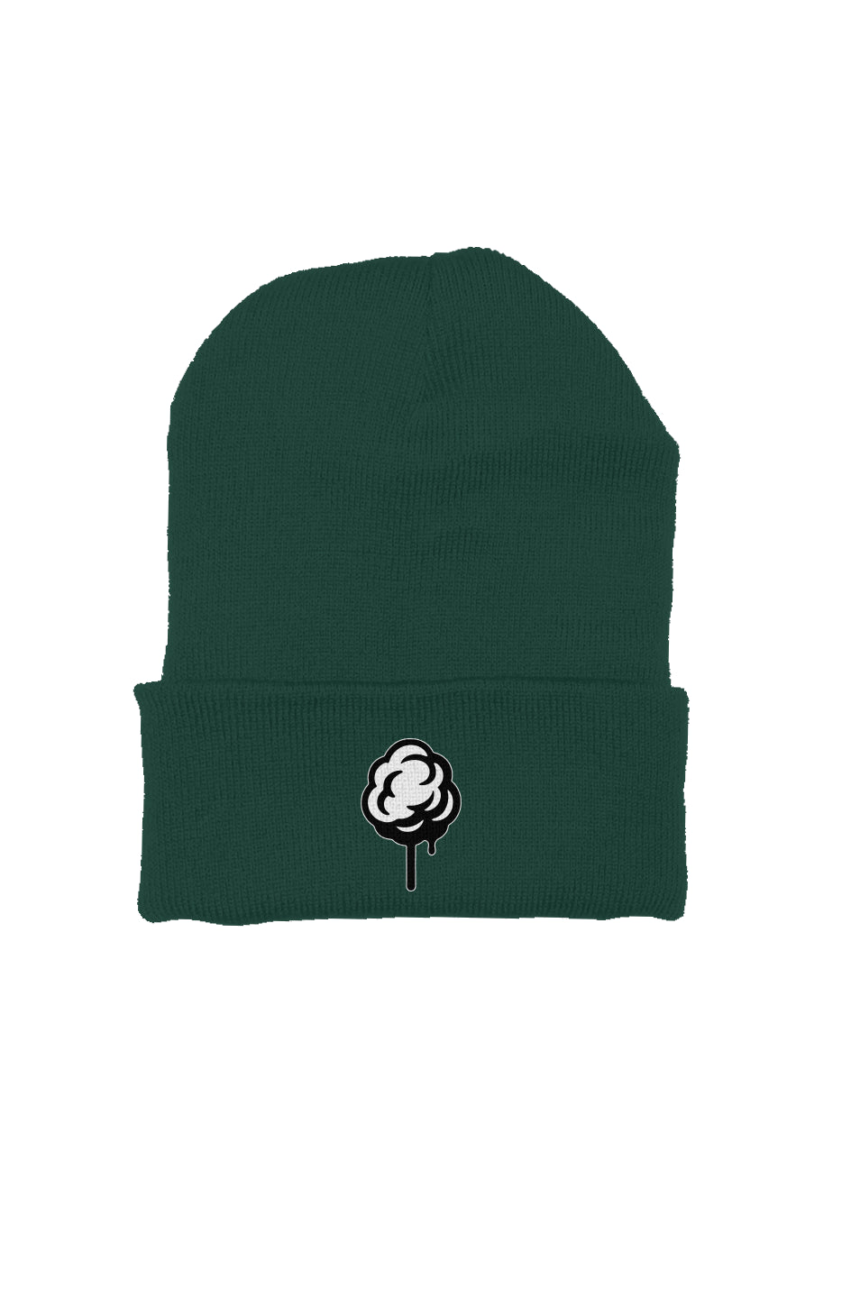 On front, Rogue embroidered Cotton Candy, forest green Beanie