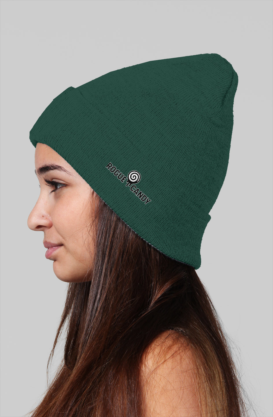 Rogue Candy embroidered logo on side, forest green Beanie