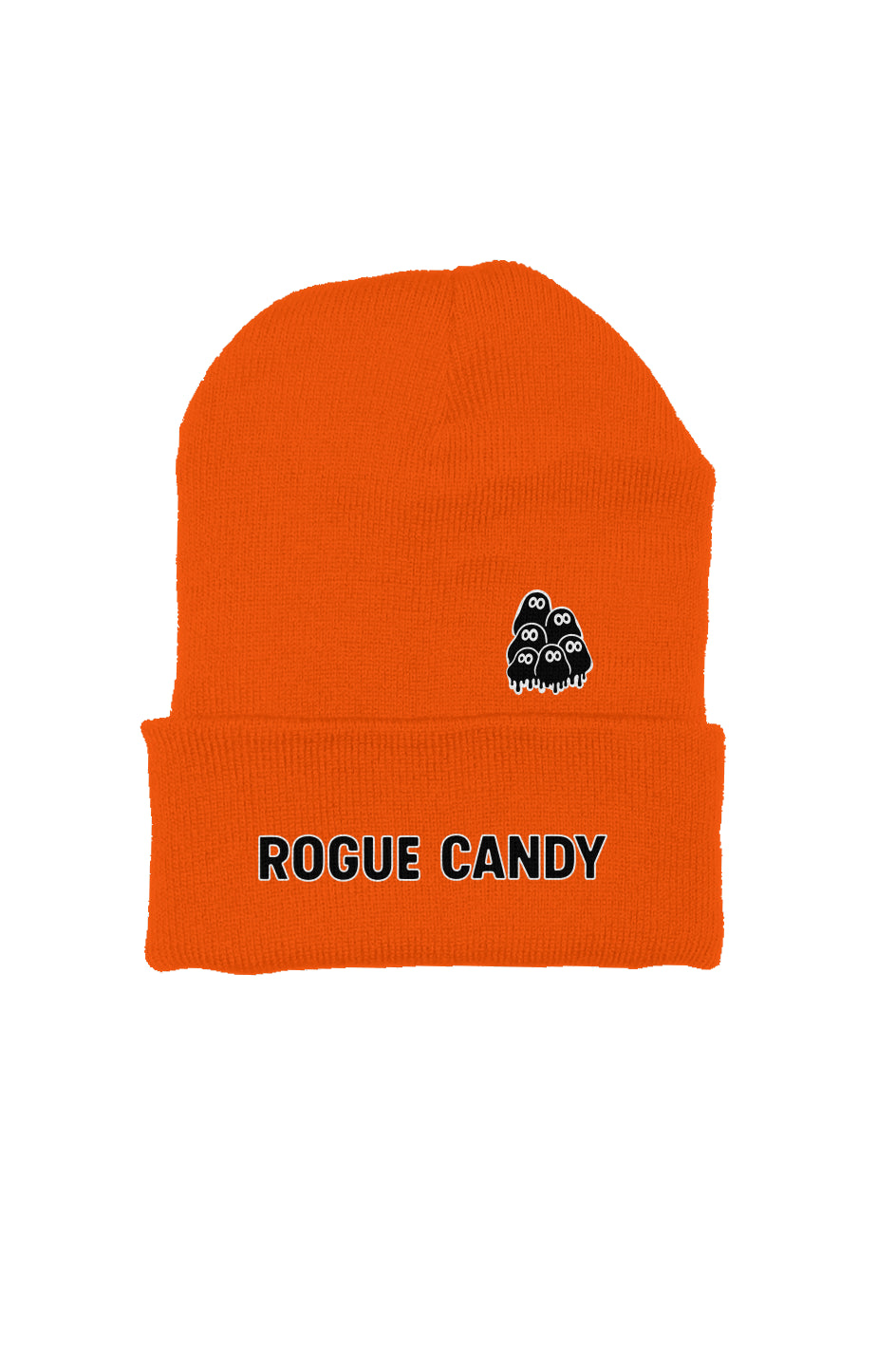 Rogue mini geek clusters on side, orange, Embroidered rogue candy logo, Beanie