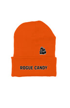Rogue mini geek clusters on side, orange, Embroidered rogue candy logo, Beanie