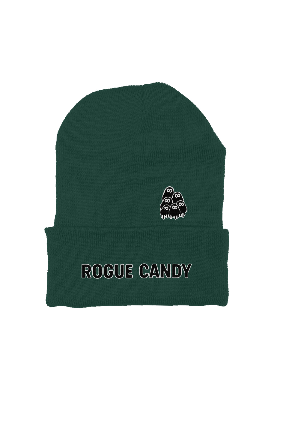 Rogue mini geek clusters on side, forest green, Embroidered rogue candy logo, Beanie