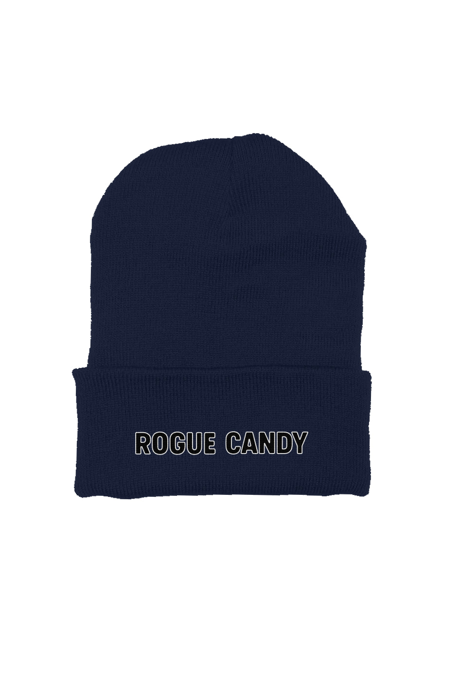 Rogue embroidered logo Small Stacked Hard Candy Drip on side navy blue Beanie