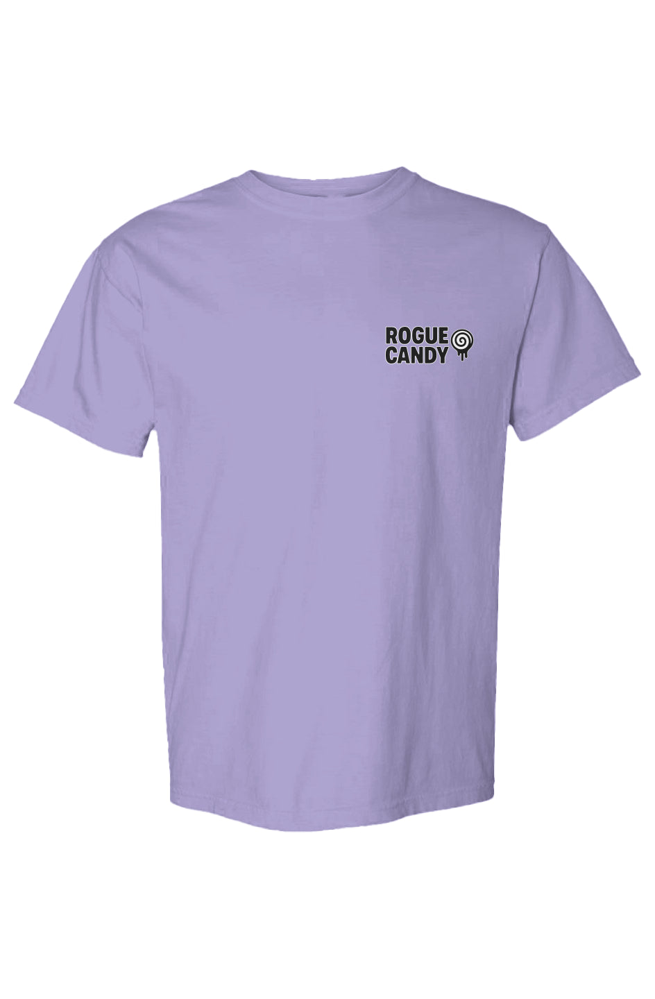 Rogue Candy Embroidered Logo, small on chest light purple, Heavyweight T Shirt
