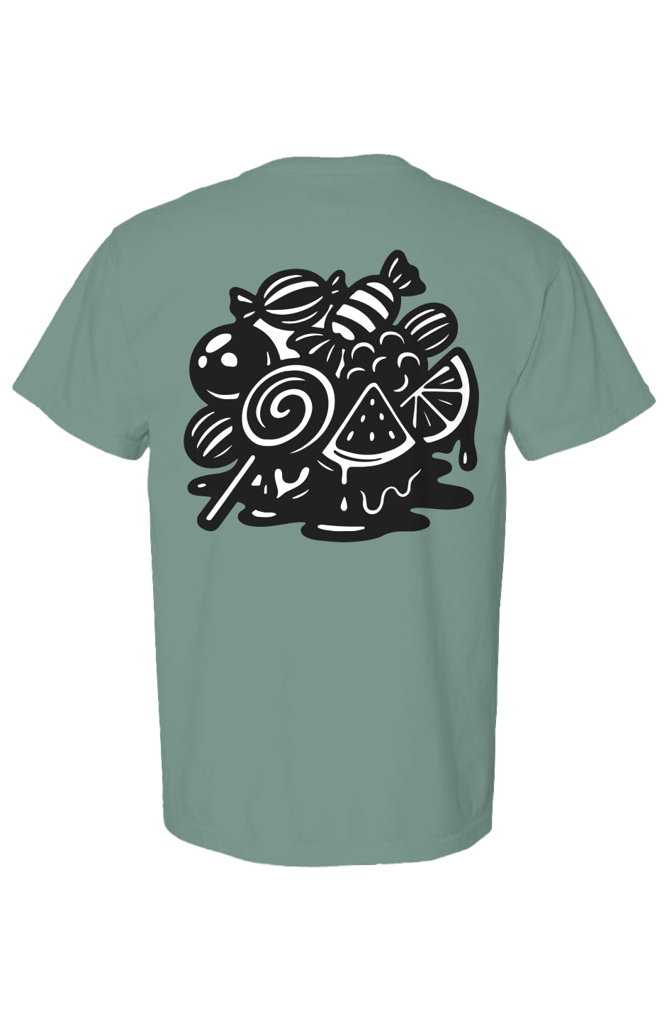 Drip Candy Bunch Print on back, light green Heavyweight T Shirt