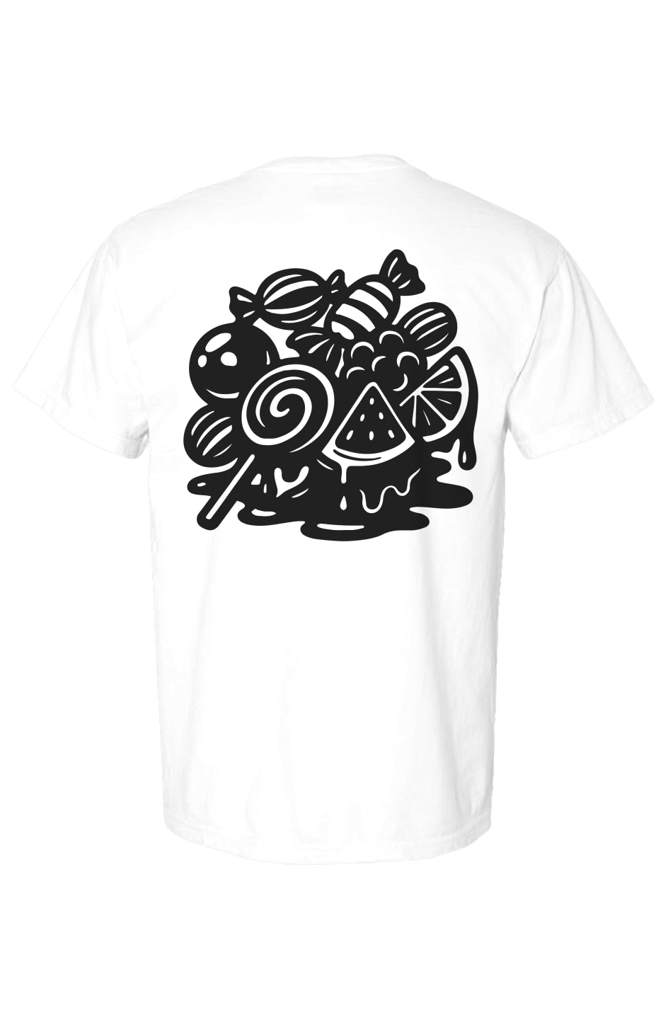 Drip Candy Bunch Print on back, white Heavyweight T Shirt