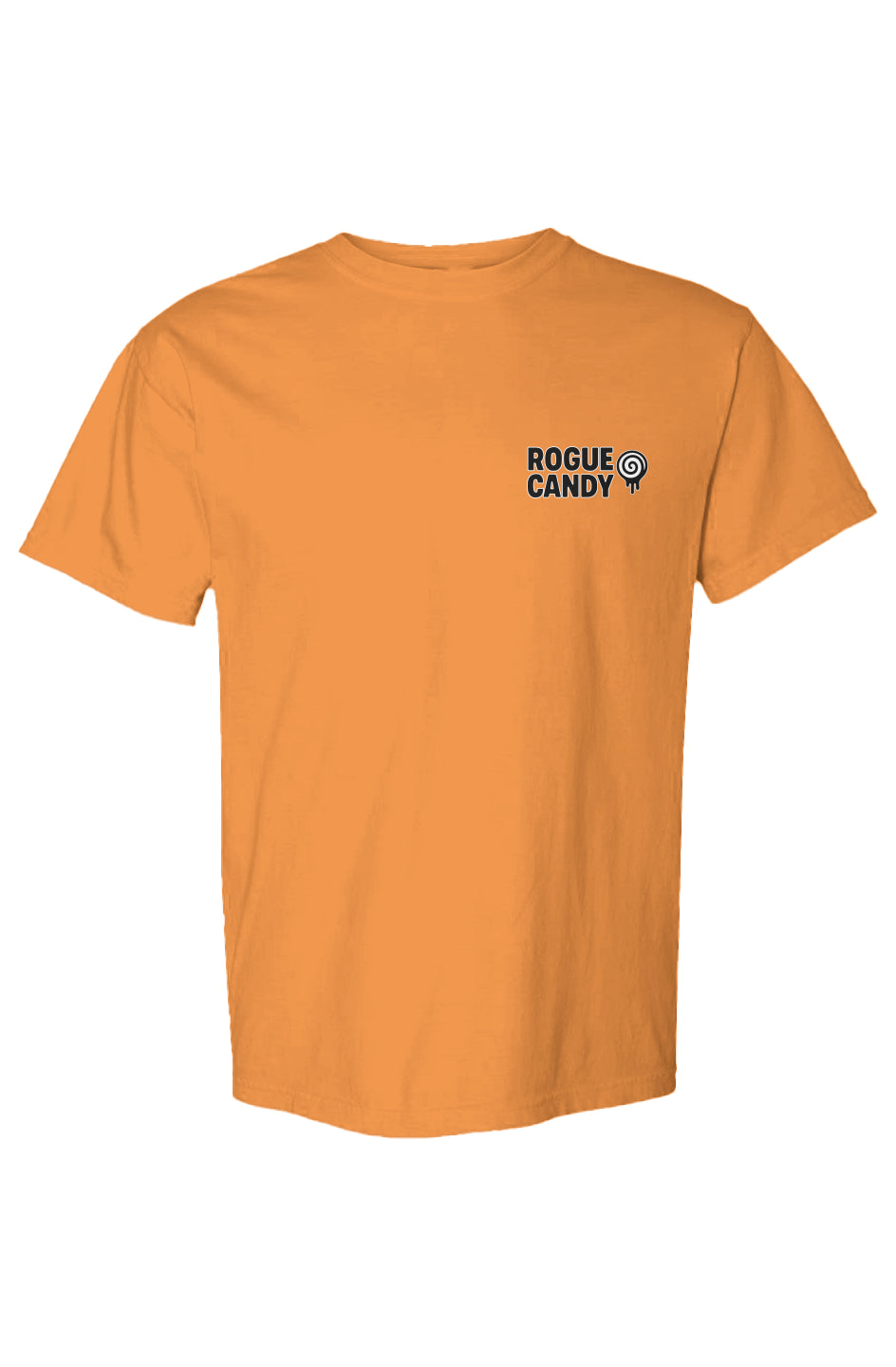 Rogue candy Embroidered Logo, on chest , Heavyweight bright orange T Shirt