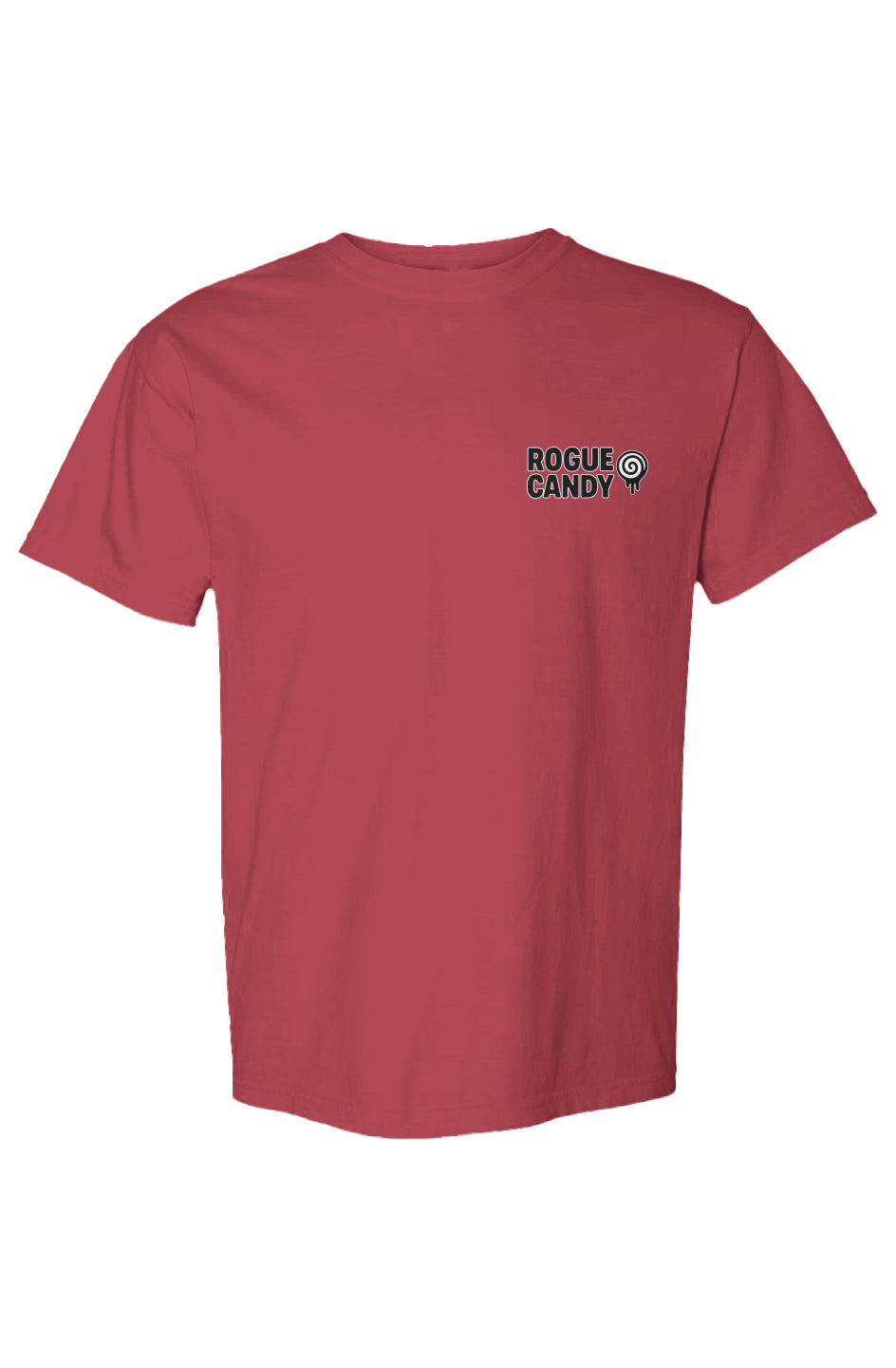 Rogue candy Embroidered Logo, on chest , Heavyweight brick red T Shirt