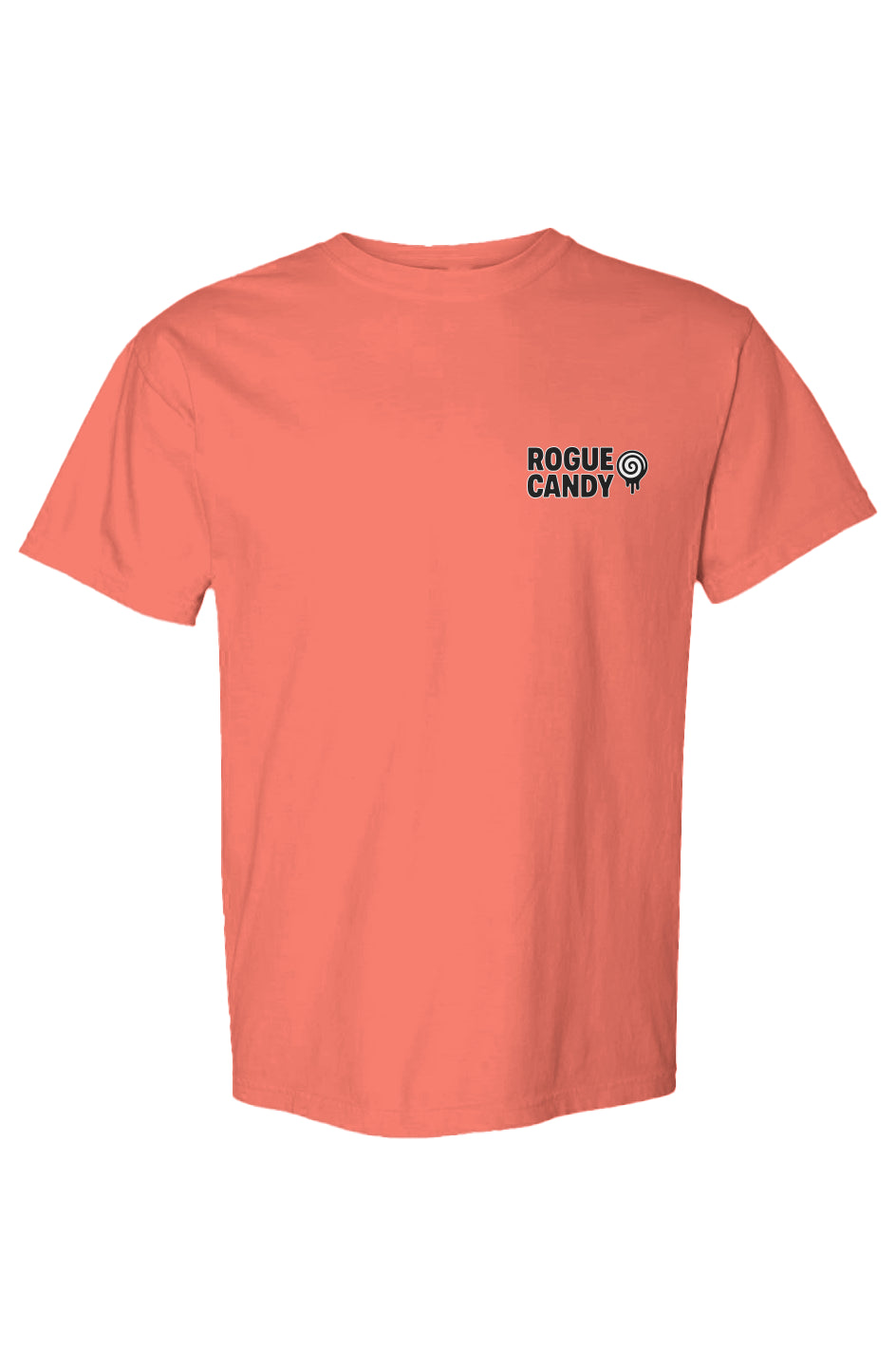 Rogue Candy Embroidered Logo, front, salmon,  Heavyweight T Shirt